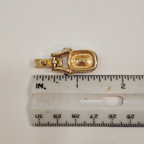 Gorgeous Vintage 90s Swarovski Goldtone Fuchsia  & Blue Crystal Drop Earrings - Picture 7 of 8